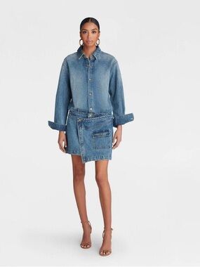 NWT KBB Denim Shirt Jacket and Wrap Skirt Dress 1 piece  - Light Blue